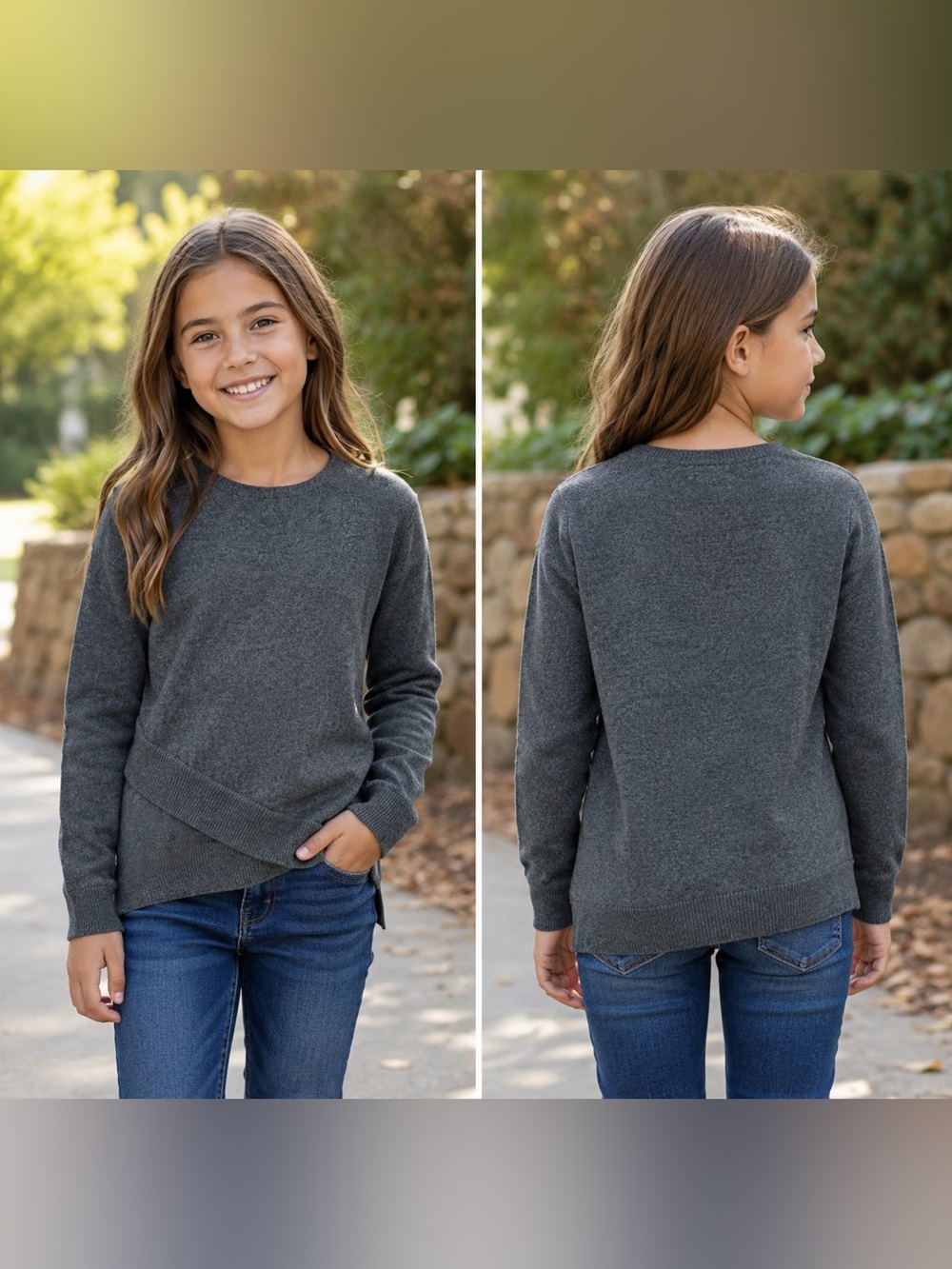 Zara Girls Charcoal Gray Asymmetrical Hem Knit Sweater Size 9 Years Soft Stretch